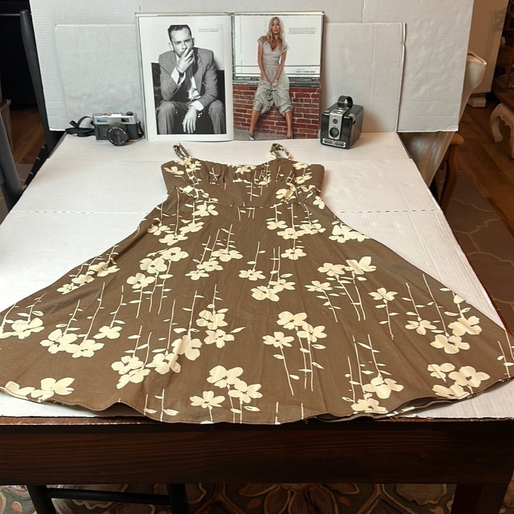 Vintage Y2K A.P.N.Y. Brown Floral Fit Flare Sundress Spaghetti Strap Sz 3
